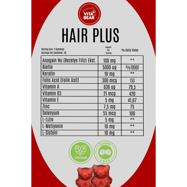 Vita Bear Hair Plus Vegan 60 Gummies