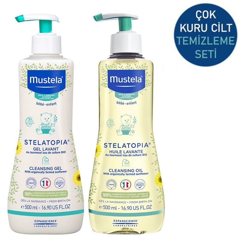 Mustela Stelatopia Çok Kuru Ciltler için Temizleme Seti (Şampuan Yağ)