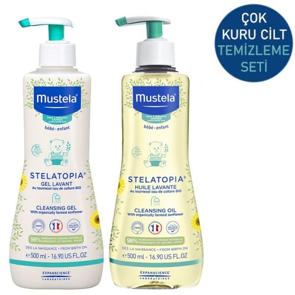 Mustela Stelatopia Çok Kuru Ciltler için Temizleme Seti (Şampuan Yağ)