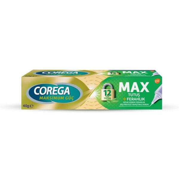 Corega Max Tutuş + Ferahlık Diş Protezi Yapıştırıcı Krem 40gr
