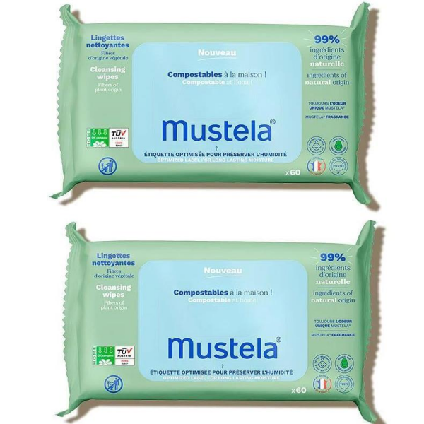 Mustela Kompost Edilebilir Islak Mendil 60 Yaprak 1+1