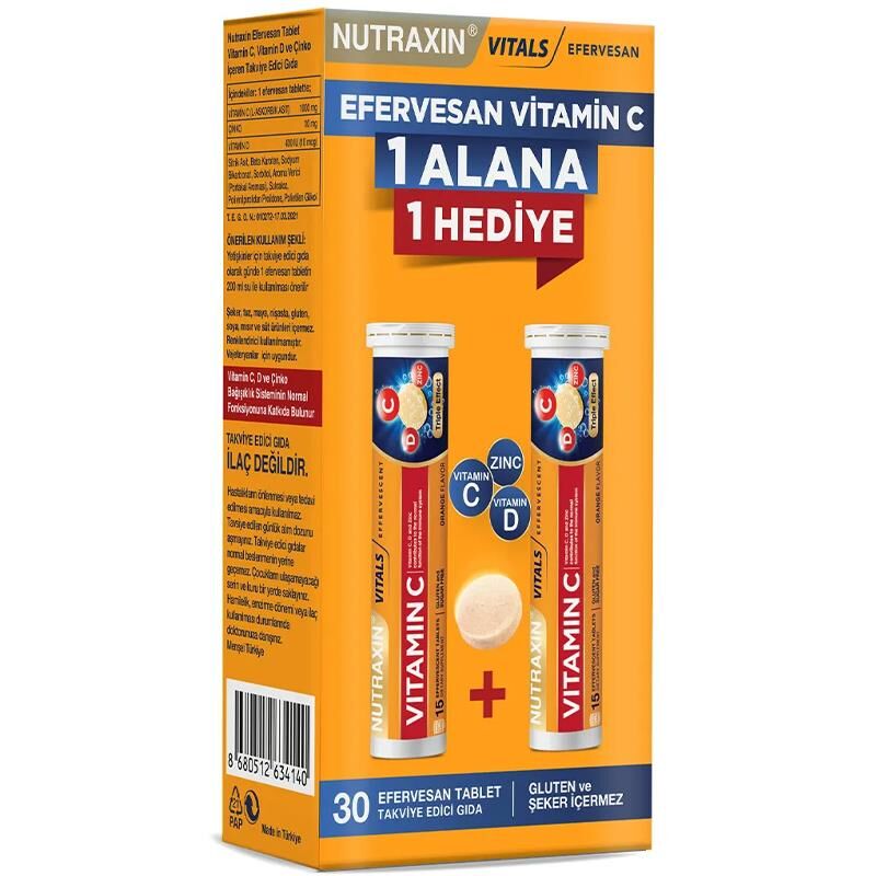Nutraxin Vitamin C-D-Zinc 15 Efervesan Tablet 1 Alana 1 Bedava