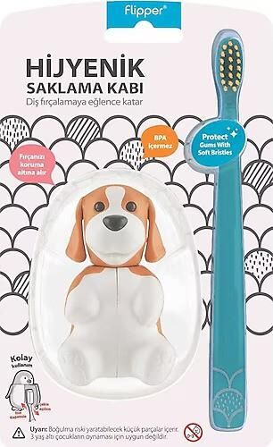 Flipper Animals Hijyenik Saklama Kabı + Çocuk Diş Fırçası Seti - Köpek