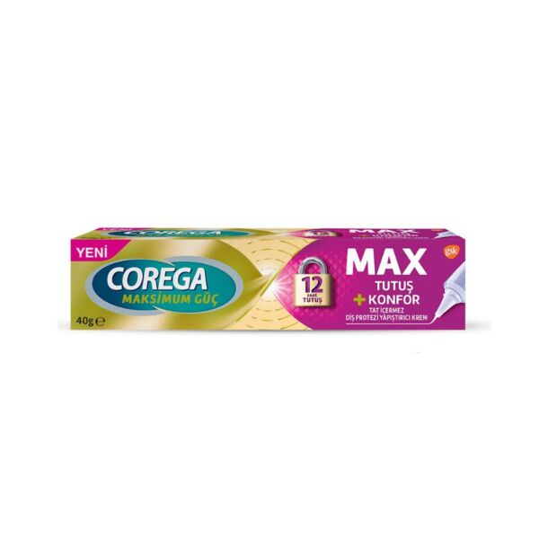 Corega Max Tutuş + Konfor Tat İçermez 40 gr Protez Diş Yapıştırıcı
