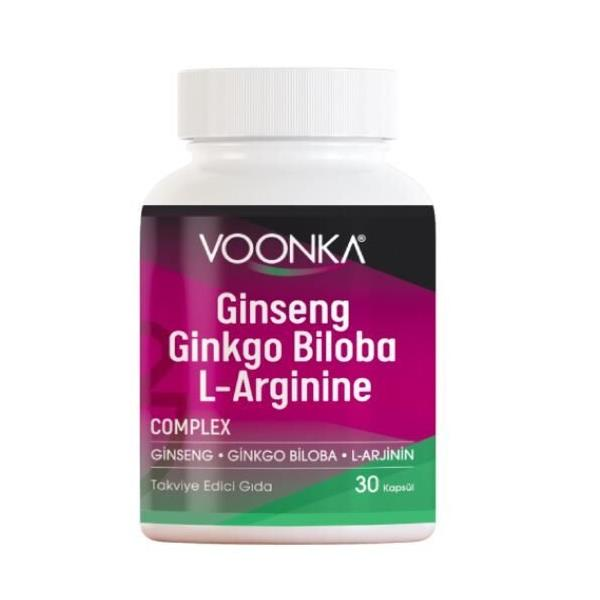 Voonka Ginseng Ginkgo ve L-Arjinin İçeren Takviye Edici Gıda 30 Kapsül