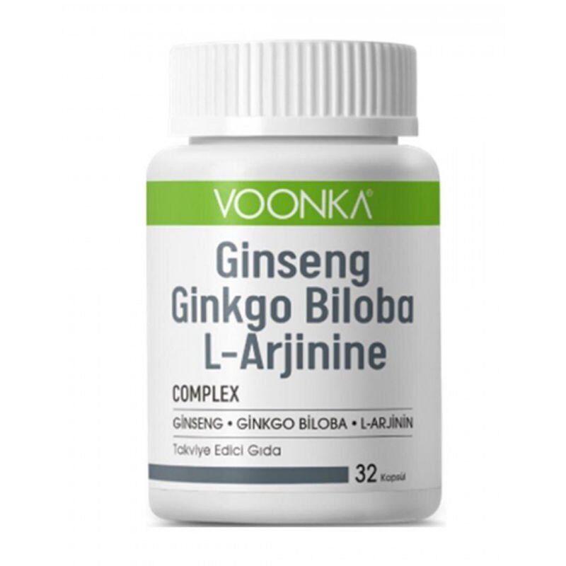 Voonka Ginseng Ginkgo ve L-Arjinin İçeren Takviye Edici Gıda 32 Kapsül