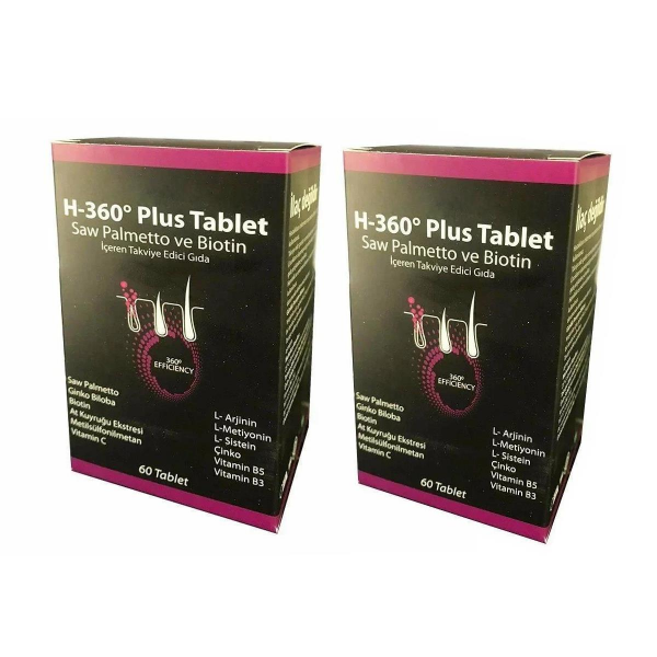 Hair 360 Plus Saw Palmetto ve Biotin 60 Tablet 2li Paket