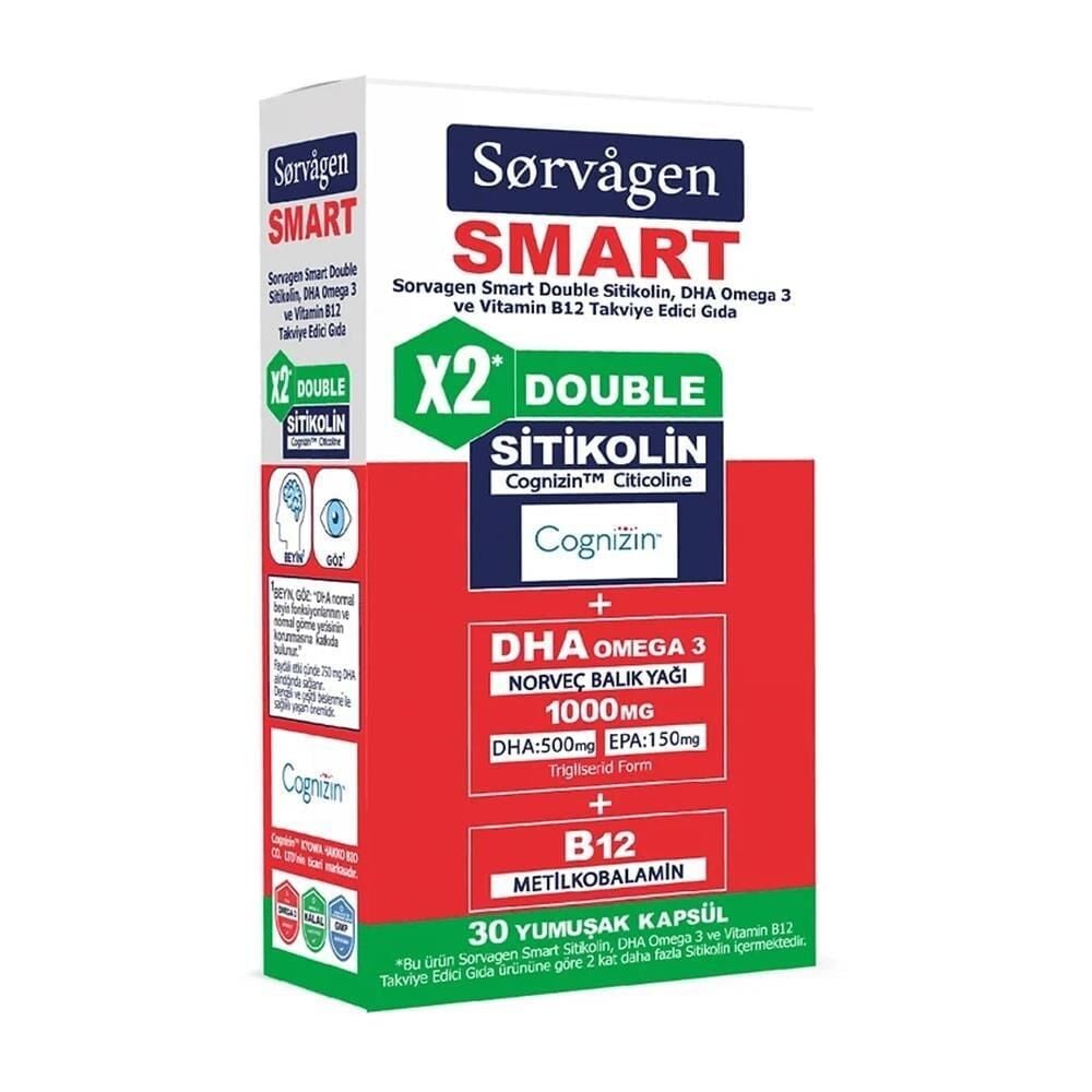 Sorvagen Smart Double Sitikolin Dha Omega 3 ve B12 30 Kapsül