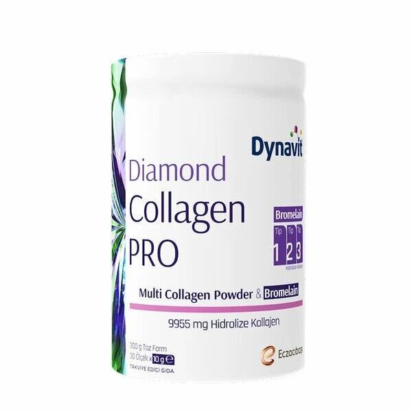 Dynavit Diamond Collagen Pro Multi Collagen Powder Bromelain Hidrolize Peptit Tip 1-2-3 Kolajen Brom 300 gr