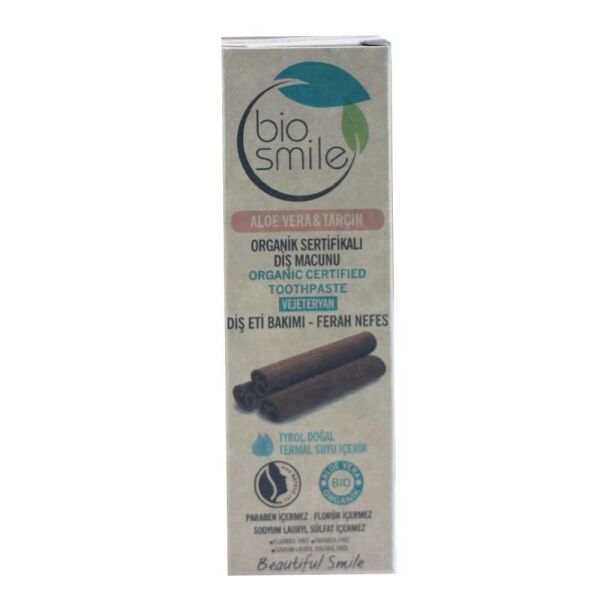 Bio Smile Organik Diş Macunu Aloe Vera-Tarçın Araomalı Diş Macunu 50ml