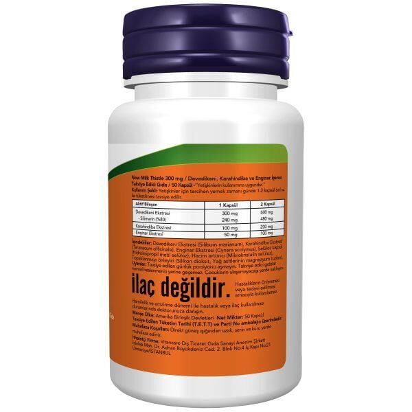 Now Milk Thistle 300 mg 50 Kapsül / Devedikeni, Karahindiba ve Enginar İçeren Takviye Edici Gıda