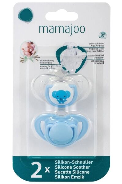 Mamajoo Silikon Ortodontik İkili Emzik Mavi Fil / 0 ay +