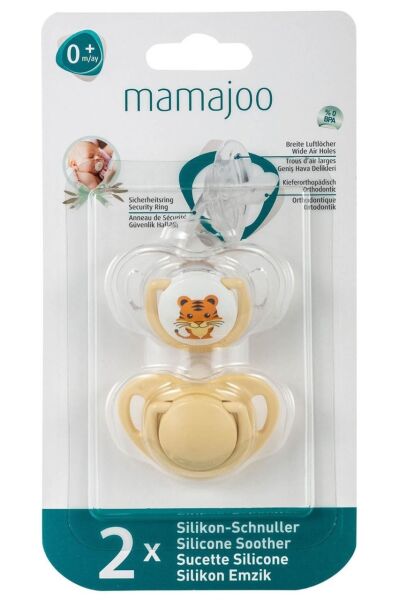 Mamajoo Silikon Ortodontik İkili Emzik Ekru Kaplan/ 0 ay +
