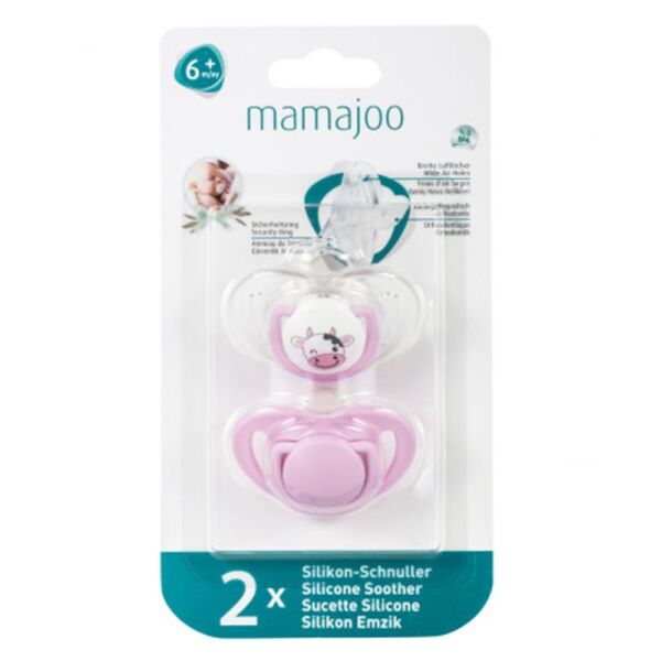 Mamajoo Silikon Ortodontik İkili Emzik Pembe Fil/ 6 ay +
