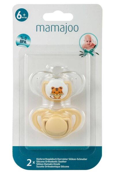 Mamajoo Silikon Ortodontik İkili Emzik Ekru Kaplan/ 6 ay +
