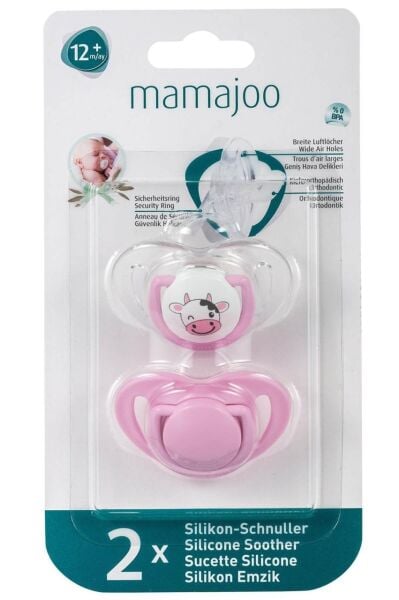 Mamajoo Silikon Ortodontik İkili Emzik Pembe Fil/ 12 ay +