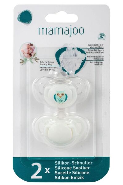 Mamajoo Silikon Ortodontik İkili Emzik Beyaz Baykuş/ 12 ay +