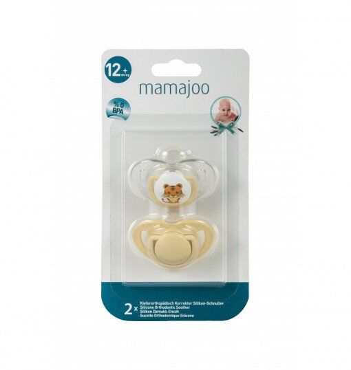 Mamajoo Silikon Ortodontik İkili Emzik Ekru Kaplan/ 12 ay +