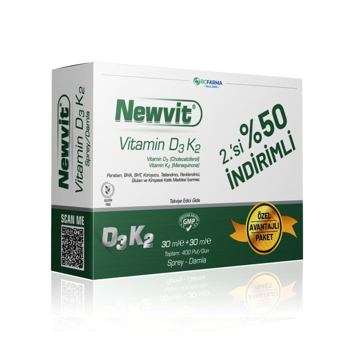 Newvit Vitamin D3 K2 Sprey 30 ml 2li Paket