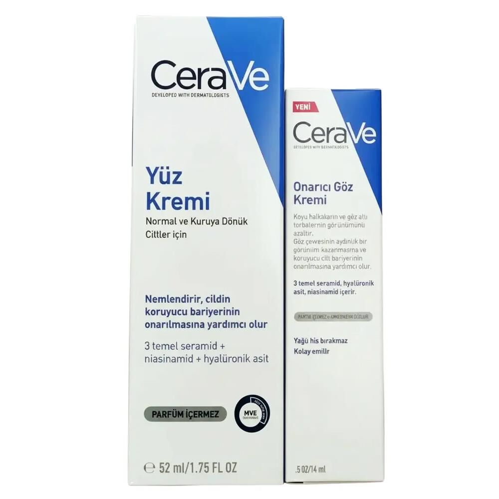 Cerave Nemlendirici Yüz Kremi 52 ml + Onarıcı Göz Kremi 14 ml