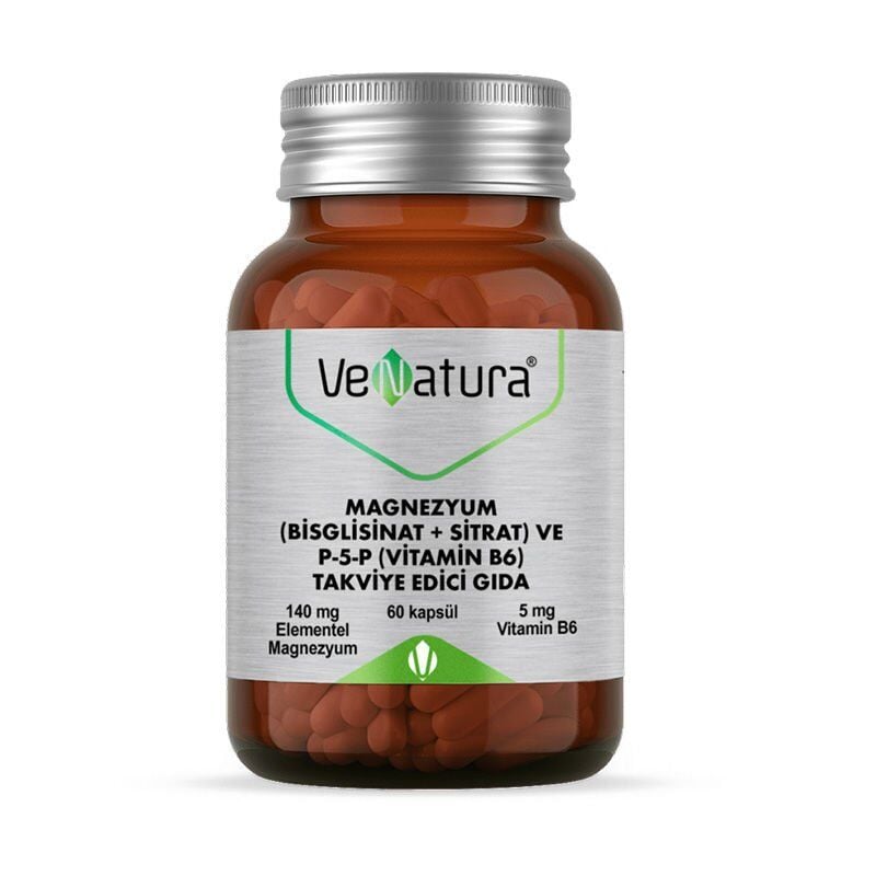 Venatura Magnezyum Bisglisinat Sitrat ve P-5-P Vitamin B6 60 Kapsül