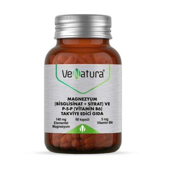 Venatura Magnezyum Bisglisinat Sitrat ve P-5-P Vitamin B6 60 Kapsül