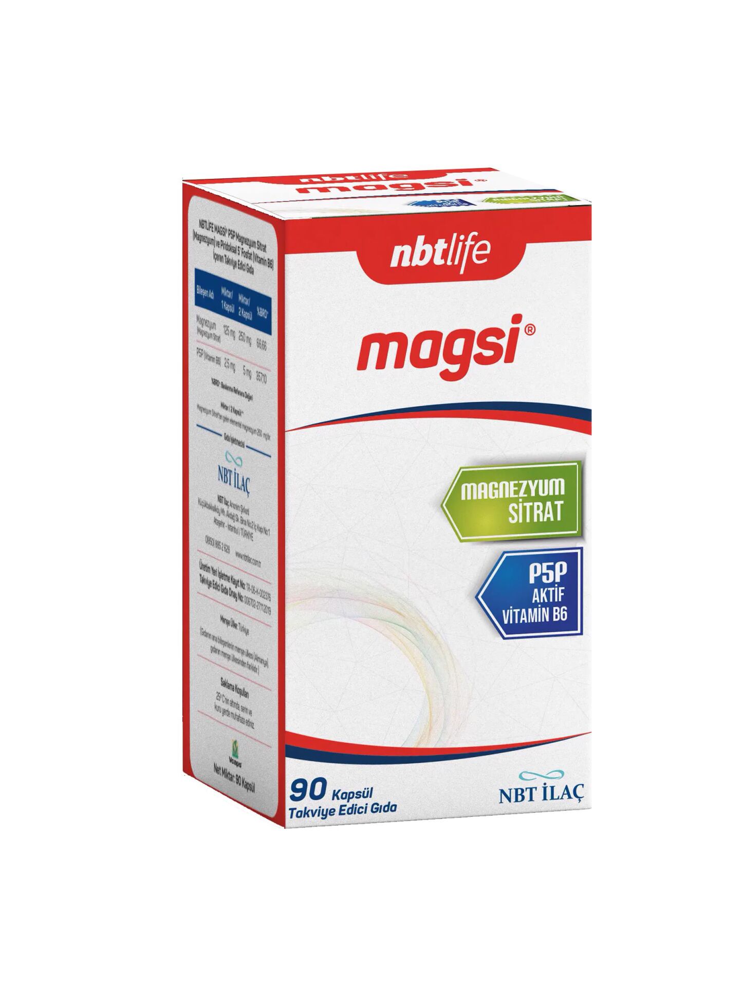 NBT Life Magsi (Magnezyum Sitrat + Piridoksal 5 Fosfat)  90 Kapsül