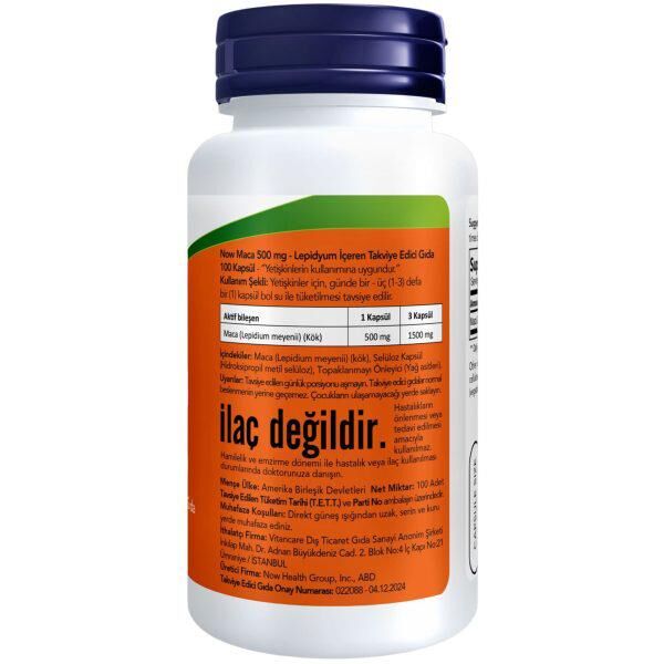 Now Maca 500 mg / Lepidyum İçeren Takviye Edici Gıda (100 Kapsül)