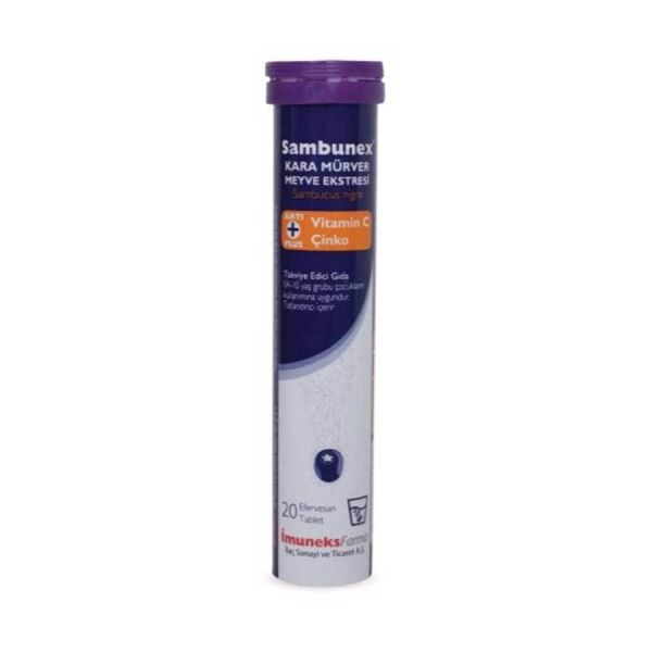imuneks Sambunex Kara Mürver Vitamin C + Çinko 20 Efervesan Tablet