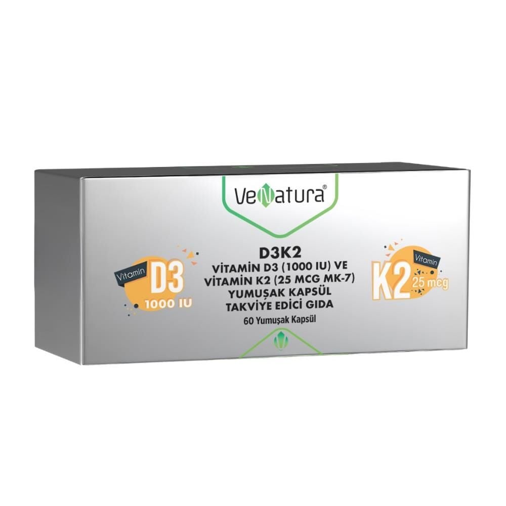 Venatura D3K2 Vitamin D3 ve Vitamin K2 60 Kapsül