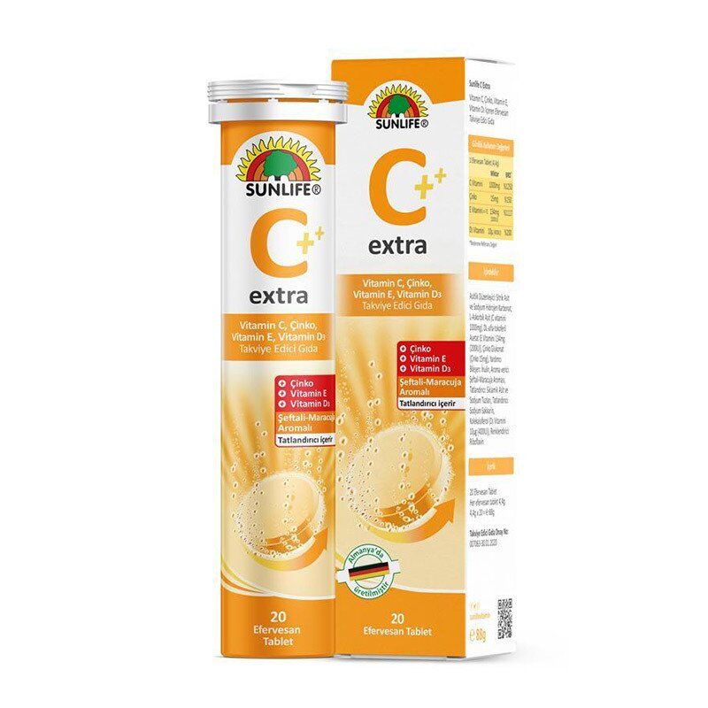 Sunlife Vitamin C Extra 20 Efervesan Tablet (C,D3,E ve Çinko)