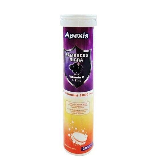 Apexis Sambucus Nigra Vitamin C & Zinc 1000 mg 20 Efervesan Tablet