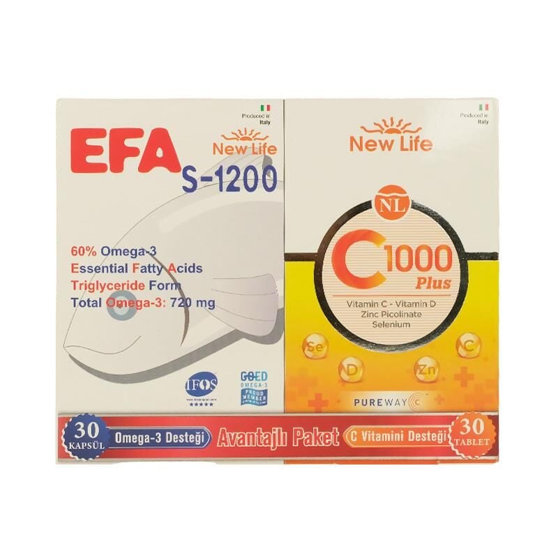 New Life Efa S 1200 mg 30 Kapsül + New Life C 1000 Plus 30 Tablet Avantaj Paket