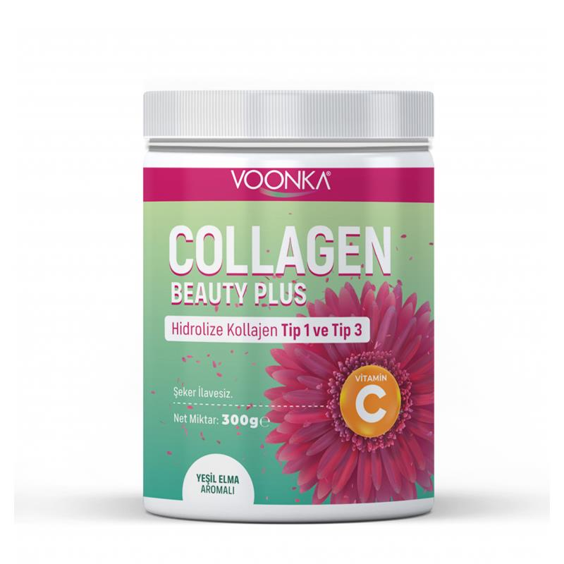 Voonka Beauty Collagen Plus Hidrolize Kollajen Tip 1 - Tip 3 Yeşil Elma Aromalı 300 g