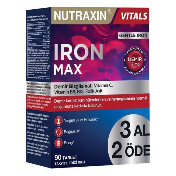 Nutraxin Iron Max Takviye Edici Gıda 90 Tablet
